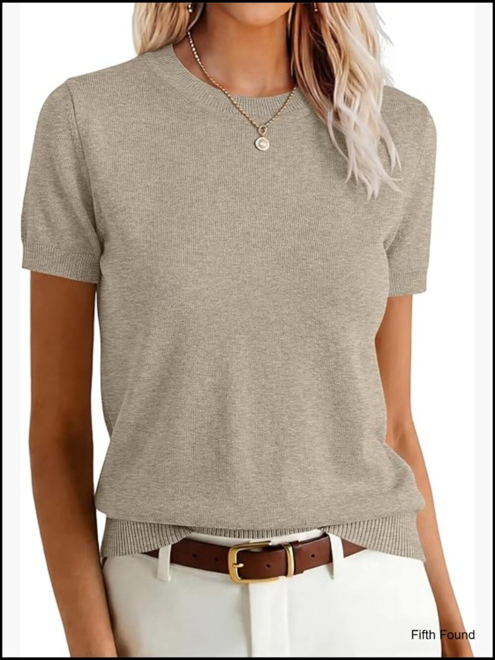 Wool Blend Short Sleeve Crew Neck Pullover Sweater for Women Business Casual